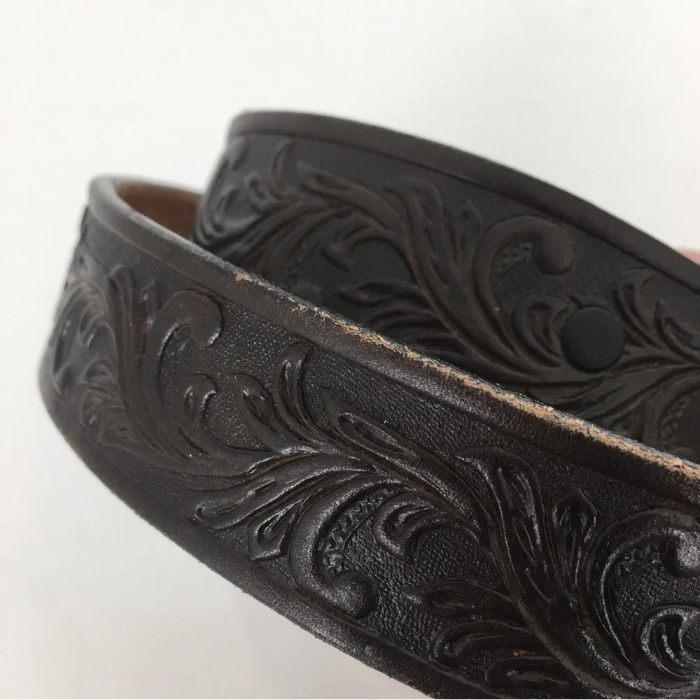 Tony Lama Western Tooled Top Grain Leather Belt Brown Unisex Size 24 Cowboy Belt